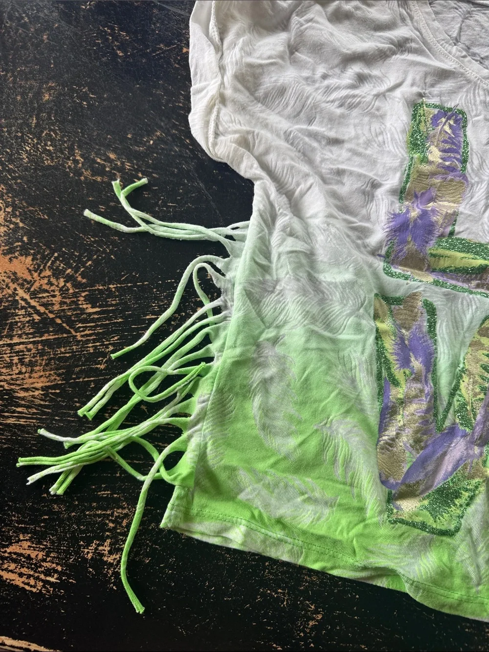 Justice Girls' White & Lime Green 'LOVE' Fringe Crop Top